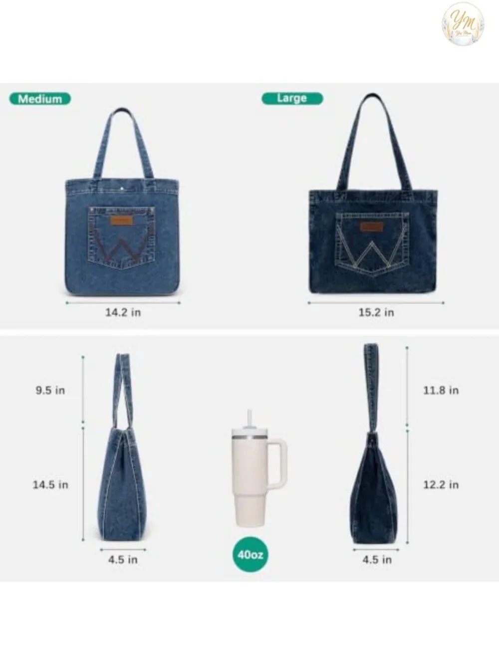 Wrangler Denim Tote Bag Women's Work Travel Purse Shoulder Handbag